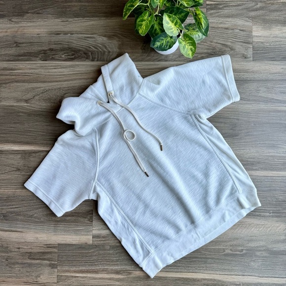 J.Crew White Short Sleeve Hoodie Sweatshirt Size XS - Picture 2 of 12
